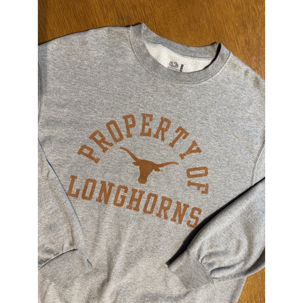 Texas Longhorns Sweatshirt Mens L Gray Property Of‎ College Fleece Crewneck